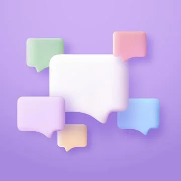 3d speech bubbles in various colors. Set of dialogue bubbles. Chat, dialogu.. Stock Illustration