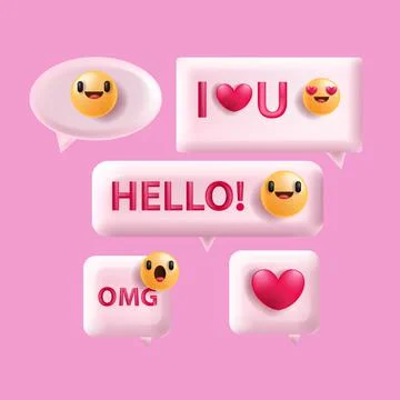 3D speech dialogue bubble, digital vector message cloud icon set Stock Illustration