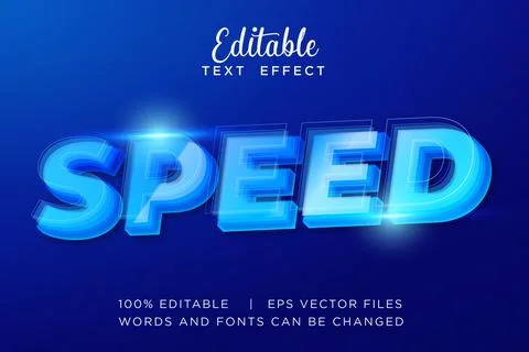 3D Speed Editable Text Effect Glossy Blue Glowing Vector EPS Stock Illustration