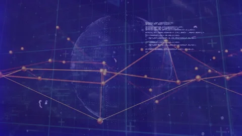 3D sphere appearing starting orange nodes forming graph with code pulsing Stock Footage 309680237