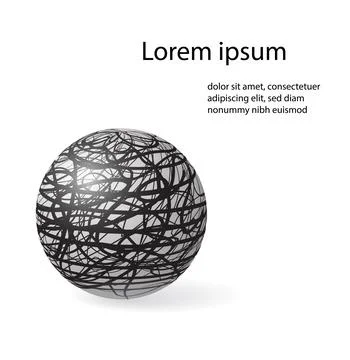 3d sphere with black random hand drawn lines Illustrazione stock