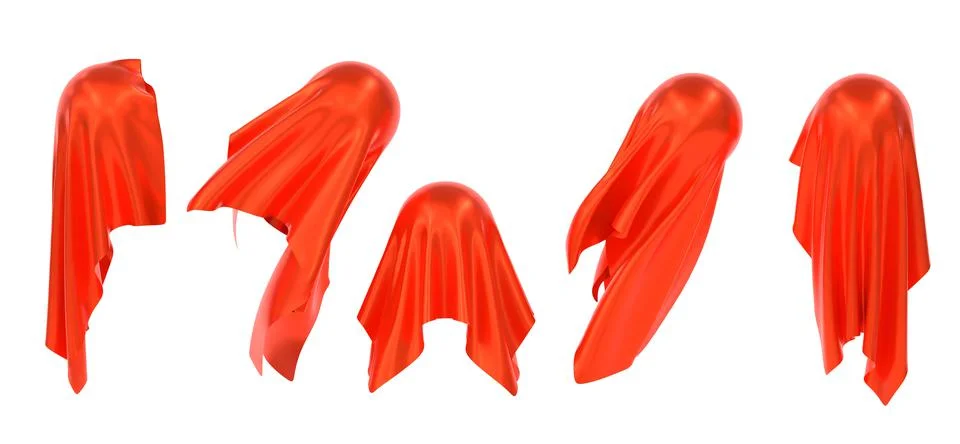 3D Sphere covered red silk cloth. Realistic set of balls hidden under satin 스톡 일러스트