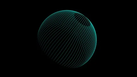 3D Sphere of curved lines of green color appears from darkness vibrates Stock Footage 252874450