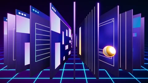 3d sphere fly through web pages. Loop 3d animation. Development concept Stock Footage 201961986