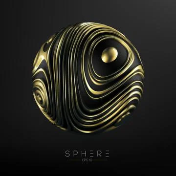 3d sphere gold on black background for web design. Modern abstract liquid noise Illustrazione stock