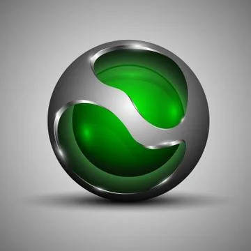 3d sphere inside a round metal box Stock Illustration