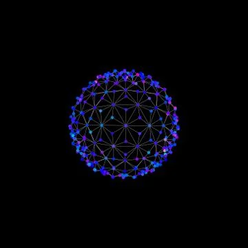 3d sphere from lines and dots. Isolated on black background. イラスト素材