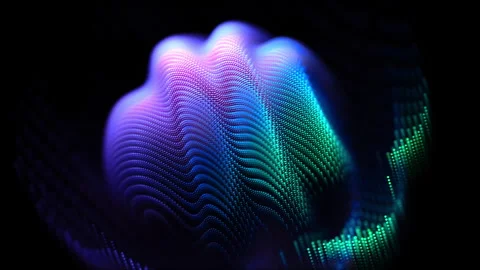 3D sphere made of glowing particles with wave-like surface on black background Stock Footage 325986072