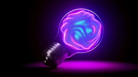 3D sphere with moving waving pixelated surface inside the light bulb Video stock 260384211