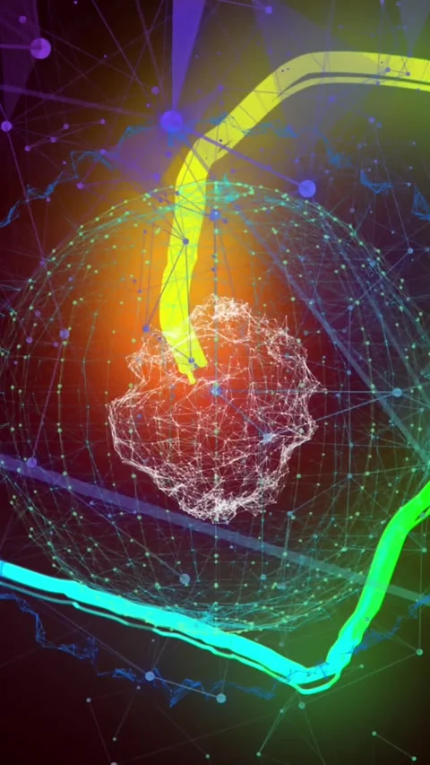 3D sphere with a multicoloured heart and shapes on a black background. Stock Footage 343079420