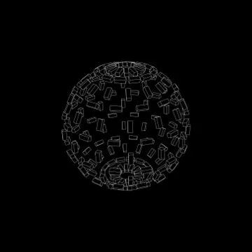 3d Sphere from particles.Isolated on black.Vector outline illustration. Stock Illustration