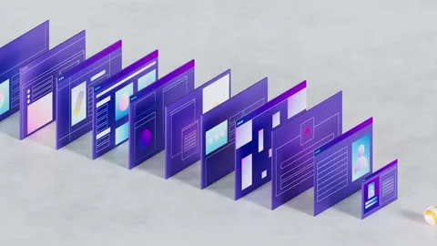 3d sphere rolling through web pages. Loop 3d animation. Development concept Stock Footage 201961973