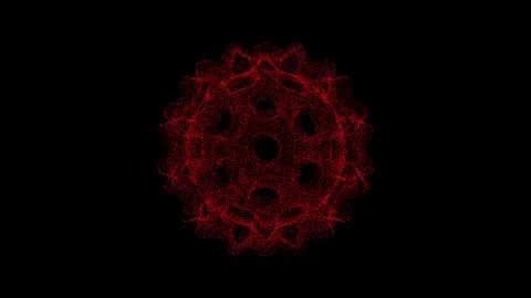 3D sphere with spikes on black background. Object dissolved red flickering .. Stock-Illustration