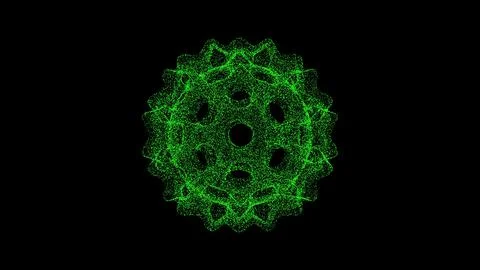 3D sphere with spikes on black background. Object dissolved green flickerin.. Illustrazione stock
