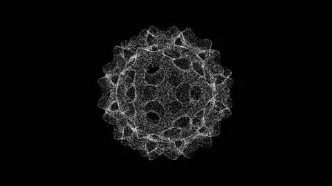 3D sphere with spikes rotates on black background. Object dissolved white Stock Footage 240083719