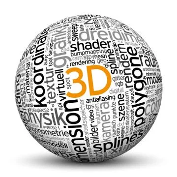 3D Sphere with Tag Cloud, Word Cloud imprint - 3D Illustrazione stock