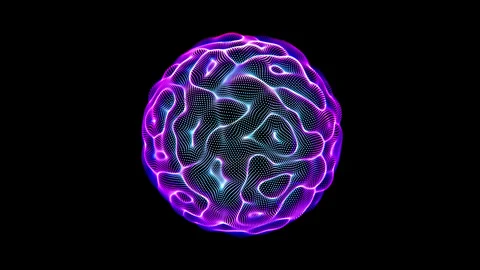 3D sphere with waving pixelated AI human brain-like surface on black background Stock Footage 256023008