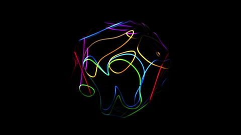 3D sphere with wavy lines on surface rotates on black background. Stock Footage 297605422