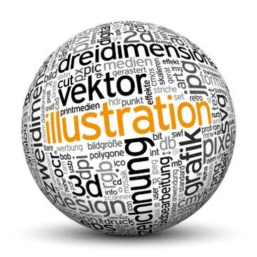 3D Sphere with Word Cloud Texture Stock Illustration