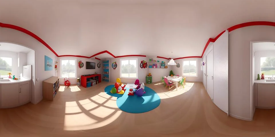 3d spherical 360 degrees panorama of children's playroom HDRI Stock Illustration