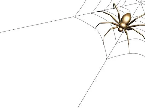 3d spider from the gold, sitting on a web Illustrazione stock