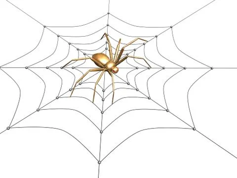 3d spider from the gold, sitting on a web Illustrazione stock