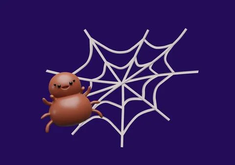 3D spider on a white web Stock Illustration