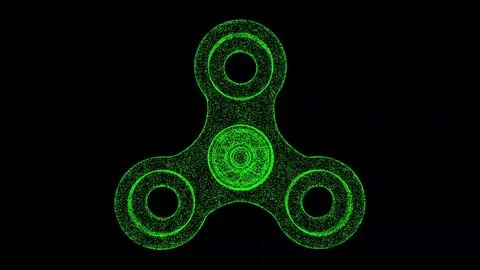 3D spiner on black background. Object made of shimmering particles. Game re.. Illustrazione stock