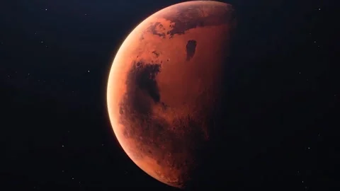 3D Spinning Red Planet Mars With Orbiting Moon Vídeo Stock 265235953