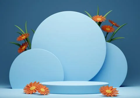 3d spring background with flowers and podium Stock Illustration