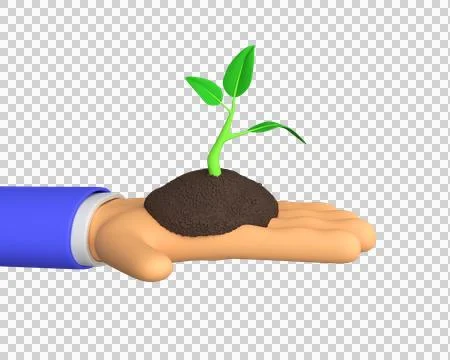 3d sprout in the palm of a human hand. 3d rendering Stock Illustration