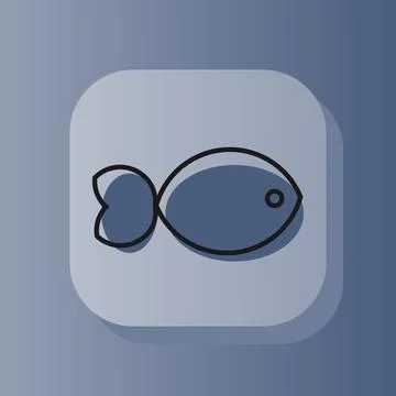 3d square button fish on outline icon. Flat symbol sign vector illustration Illustrazione stock