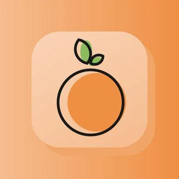 3d square button orange fruit outline icon, orange color citrus . Flat symbol Stock Illustration