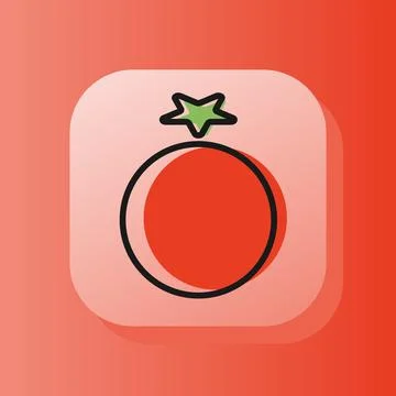 3d square button red tomato on outline icon. Flat symbol sign vector 스톡 일러스트