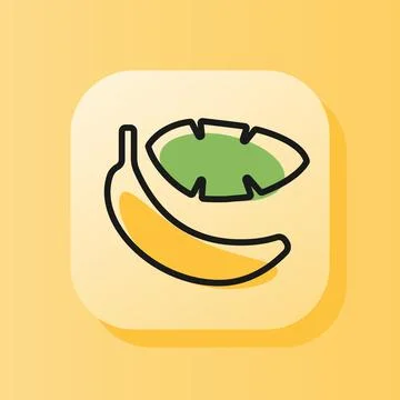 3d square button yellow banana fruit outline icon. Flat symbol sign vector Stock Illustration