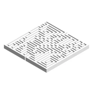 3D square maze labyrinth. Grey vector object on white background Stock Illustration