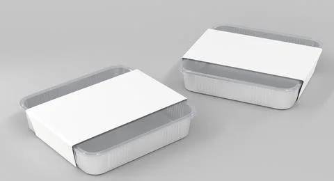 3D Square plastic disposable food container in different angle view. Realistic 스톡 일러스트