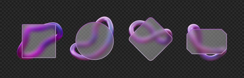3D square, rectangle and round frames in glass morphism style, transparent matt Illustrazione stock