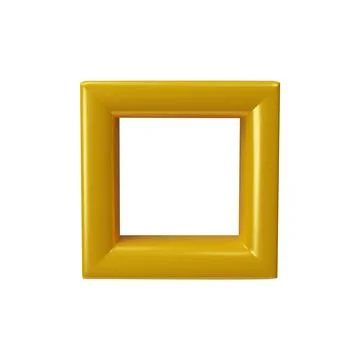 3D square vector frame, golden glossy window silhouette, yellow border design Stock Illustration