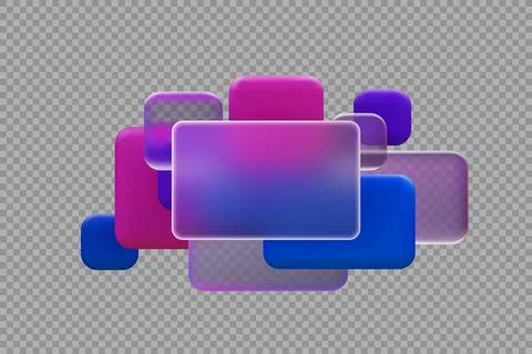 3D squares and rectangles in glass morphism style, transparent matt frame, text Stock Illustration