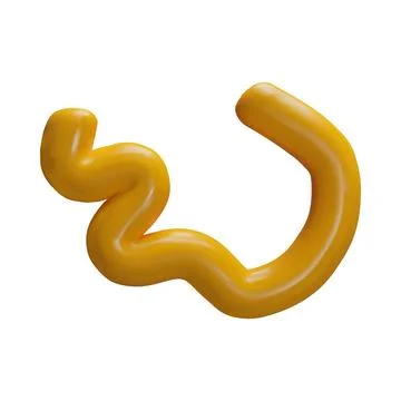 3D squiggle in the form of a curved line, yellow. Abstract shape. 스톡 일러스트