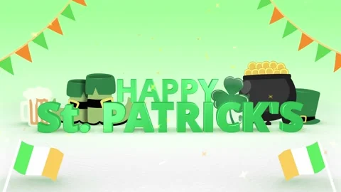 3D St. Patrick's Day Greeting Intro Green Stock Footage 232420587
