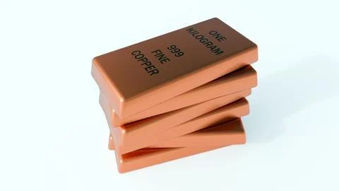 A 3d stack of 999 fine copper bullion bars. Stock Illustration