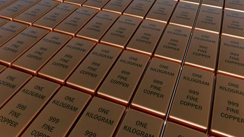 A 3d stack of 999 fine copper bullion bars. Stock Illustration