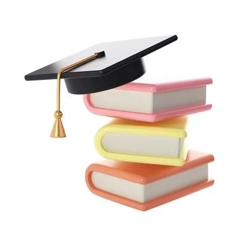 3D Stack of air Closed Books and university or college black cap Icon. Render Stock Illustration
