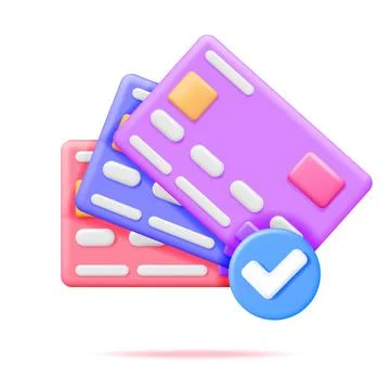 3D Stack of Bank Cards with Approved Checkmark イラスト素材