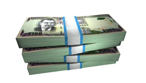 3D Stack Banknote of 100 Jamaica Dollars Money Stock Illustration