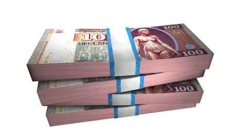 3D Stack Banknote of 100 San Marino Lire Money Stock Illustration