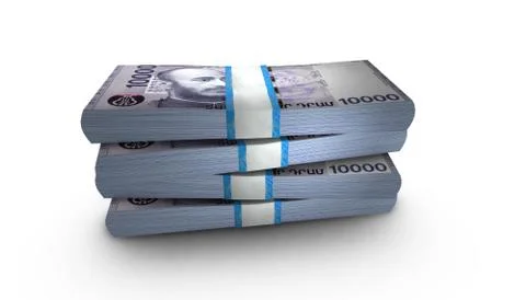 3D Stack Banknote of 10000 Armenia Dram Money Stock Illustration