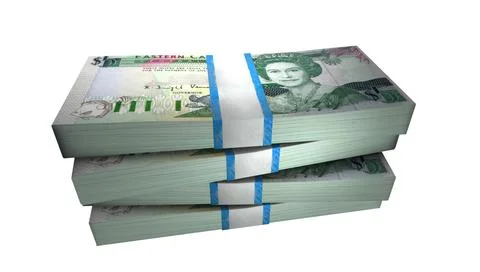 3D Stack Banknote of 5 Antigua and Barbuda Dollars Money Stock Illustration